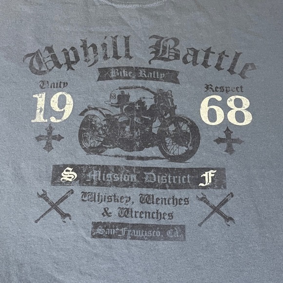 Gildan Mens Uphill Battle Bike Rally 1968 San Francisco Graphic T-Shirt Blue L - Picture 3 of 7